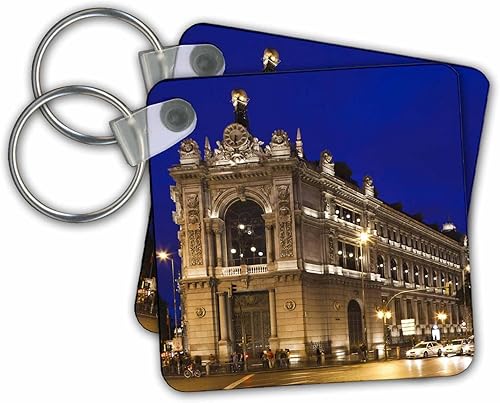 3dRose Key Chains Spain, Madrid, Plaza de Cibeles, Banco de Espana - EU27 WBI0233 - Walter Bibikow (kc-139194-1)