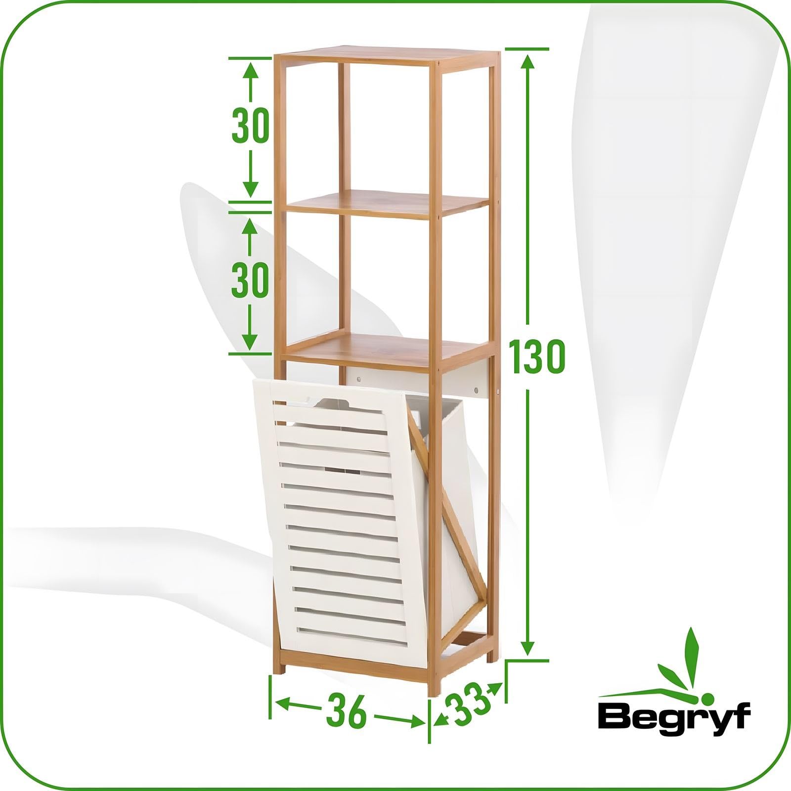 Bambus Wäschesammler mit Regal – 3‑Stufiges Badezimmerregal mit Wäschekorb – Naturholz und Stoff, Badregal mit Wäschekorb Bambus, Wäschetruhe, Wäschebehälter, Schrank für Bad & Haushalt