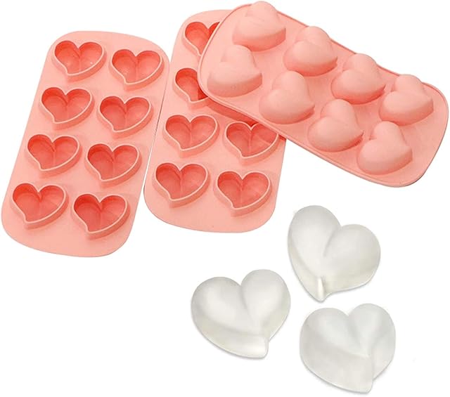 Webake Heart Ice Cube Tray Silicone 3 Pack Ice Cube Moulds for Beer, Cocktails, Whiskey, Water, Soda, Fruit - Pink