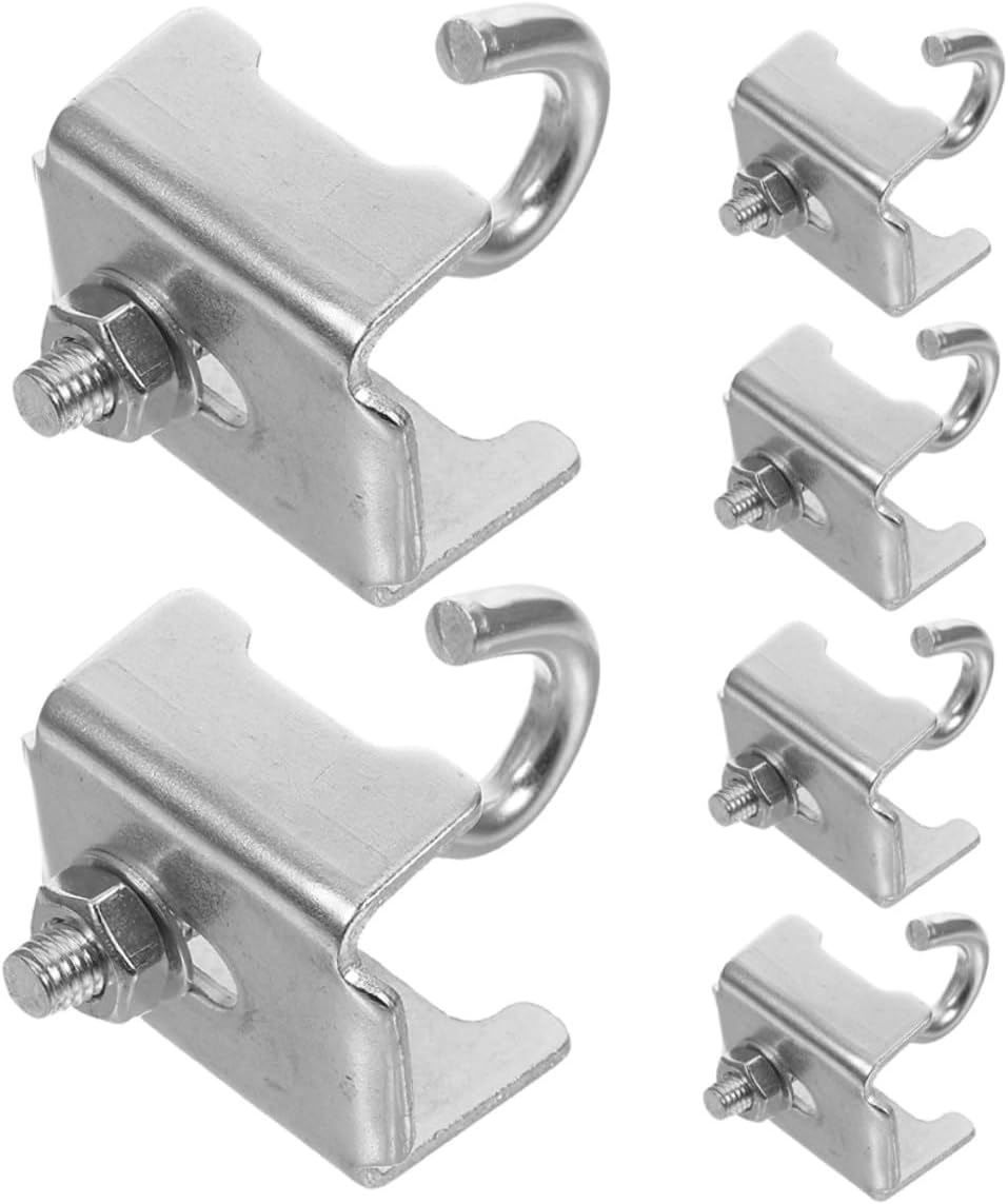 6pcs Heavy Duty Steel Beam Connection Clamps with Hooks for Storage Shelving Support, Garage and Warehouse Rack Accessories, Beam Brackets for Industrial Pipe J Clamp Fixing