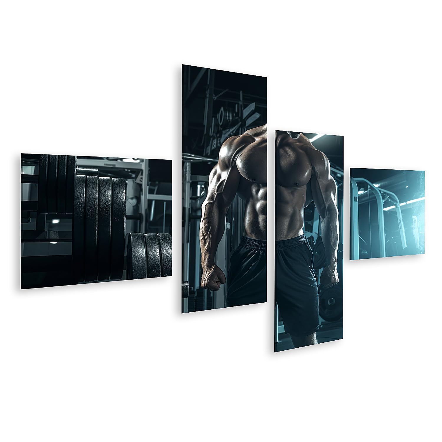 islandburner Quadro su tela Uomo muscolare in palestra con manubri per palestra appassionati di fitness negozio di articoli sportivi immagini murali poster