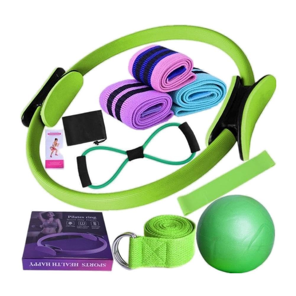 Pilates Essentials Kit for Women, 2025 New Better Me Pilates Kit, Pilates Rings Booty Bands, 11 Yoga Sets for Women, Hip Exercise Band Yoga Ball 25cm Figure 8 Resistance Band for Women (Green)