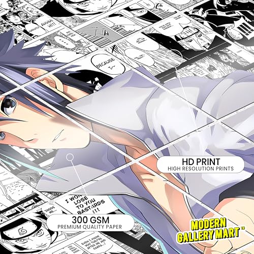 Image of MODERN GALLERY MART Pack of 20 Naruto Sasuke Uchiha Manga Poster | A4 Size Anime Wall Art (8.3 x 11.7 inch) | Manga Posters with Glue Dots | Anime Poster for Bedroom, Living Room, Office