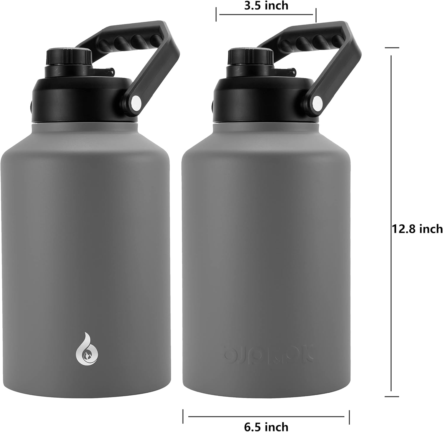 BJPKPK One Gallon(128 oz) Insulated Water Bottle, Dishwasher Safe Stainless Steel Jug, BPA Free Jug with Ergonomic Handle & Anti-slip Bottom, Large Water Bottle, Grey - Image 2