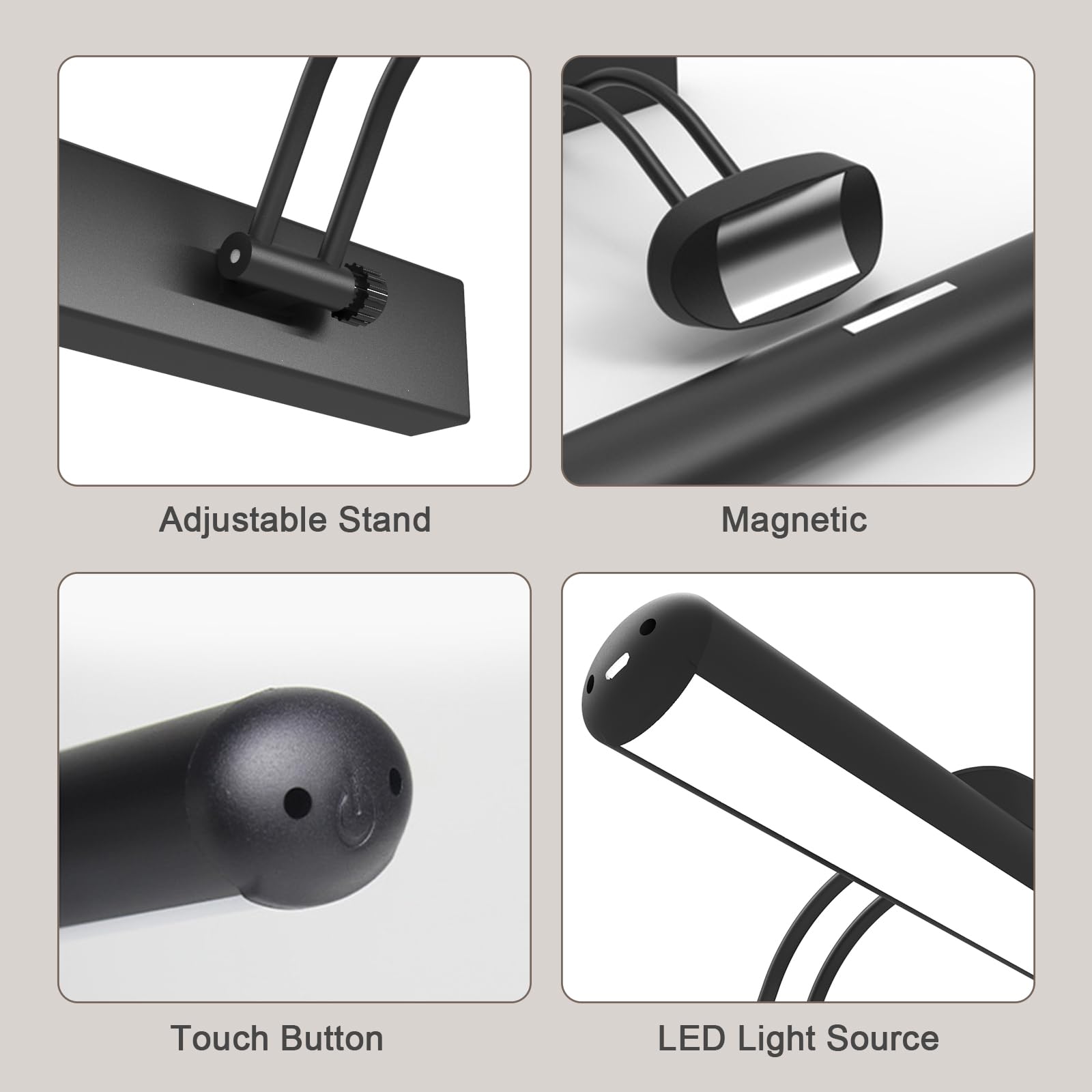 Lampe murale à Télécommande，Eclairage d'un tableau LED sans fil，tête d'éclairage LED rotative avec minuterie,Lampe d'image à bras pivotant à 180 °pour la fresque et les fléchettes.（Noir 32cm）