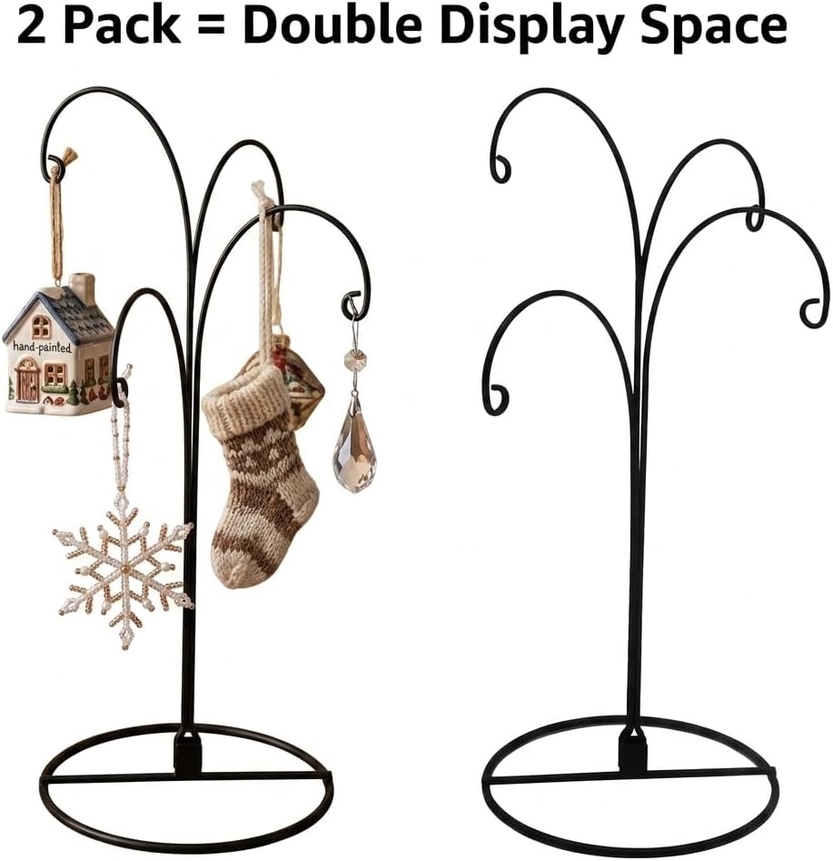 HOHIYA 12 Inch Ornament Display Stand 2 Pack 4 Arm Metal Holder Black