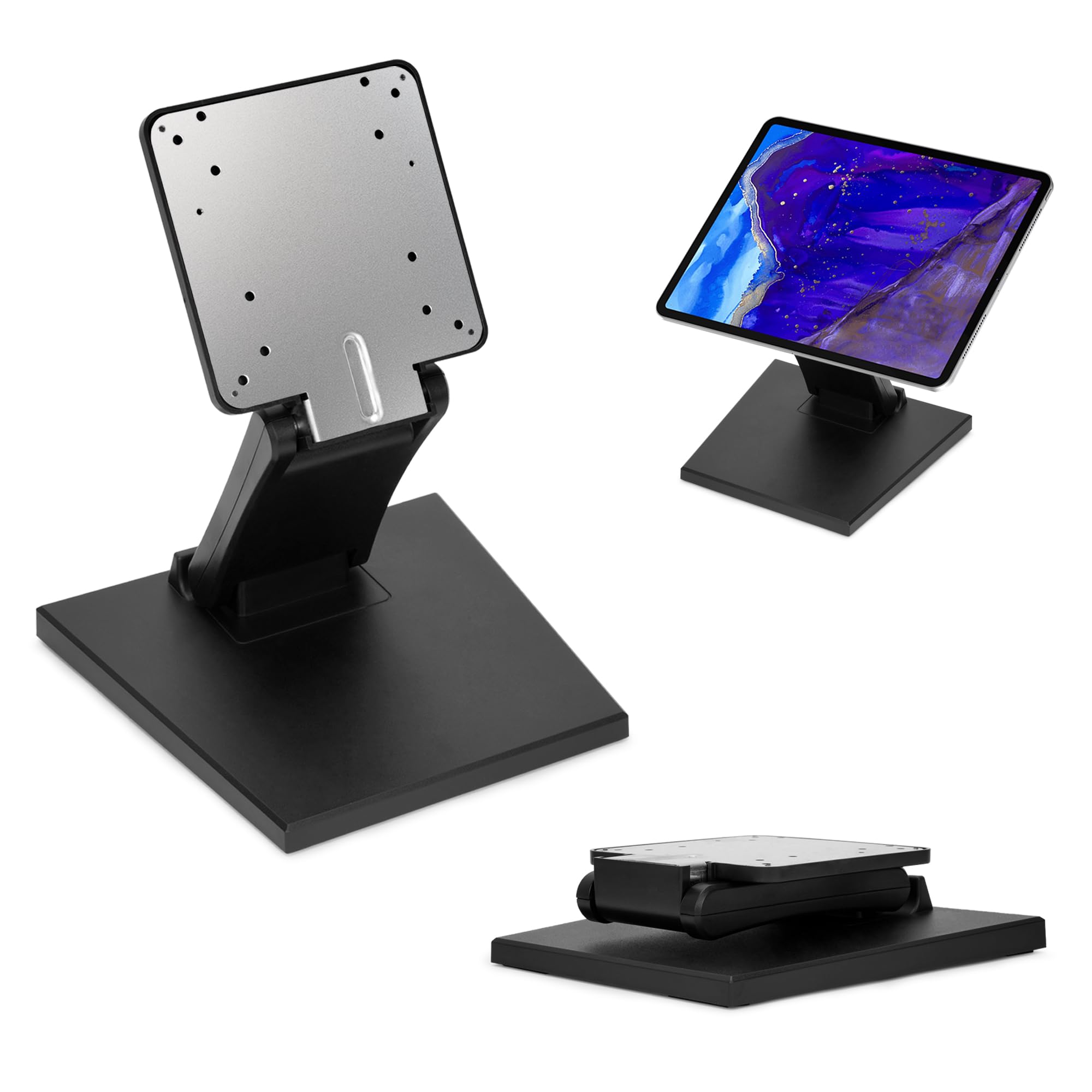 Myoyay Black Lcd Monitor Stand Adjustable Lcd Monitor Stand Folding Metal Monitor Desk Stand With Vesa Hole 75X75mm/100X100mm,10-27 Inch Flat Tv Screen Folding Metal Monitor Desk Mount, Large