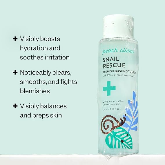Peach Slices - Snail Rescue Blemish Busting Toner (4.05 oz) - 95% Snail Mucin Concentrate - Clarify, Strengthen, Balance - Hyaluronic Acid & CICA - Clean & Cruelty Free - Korean Skin Care & Beauty