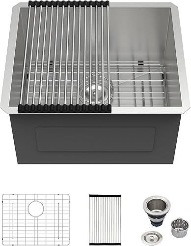 Miniatura 220 de Logmey Fregadero de barra de 21 pulgadas de acero inoxidable de 21 x 18 pulgadas, fregadero de barra pequeño de acero inoxidable de calibre 16