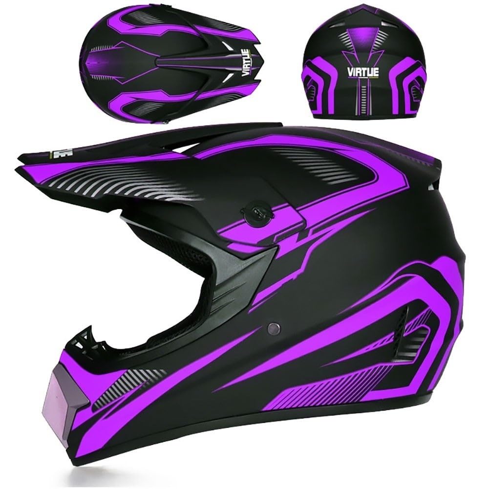 Gioventù Bambini Integrali Casco da Motocross, con Occhiali/maschere/guanti, Unisex Dual Sport Fuoristrada Enduro Moto Incidente Caschi, Discesa BMX MTB ATV Quad Dirt Bikes Casco