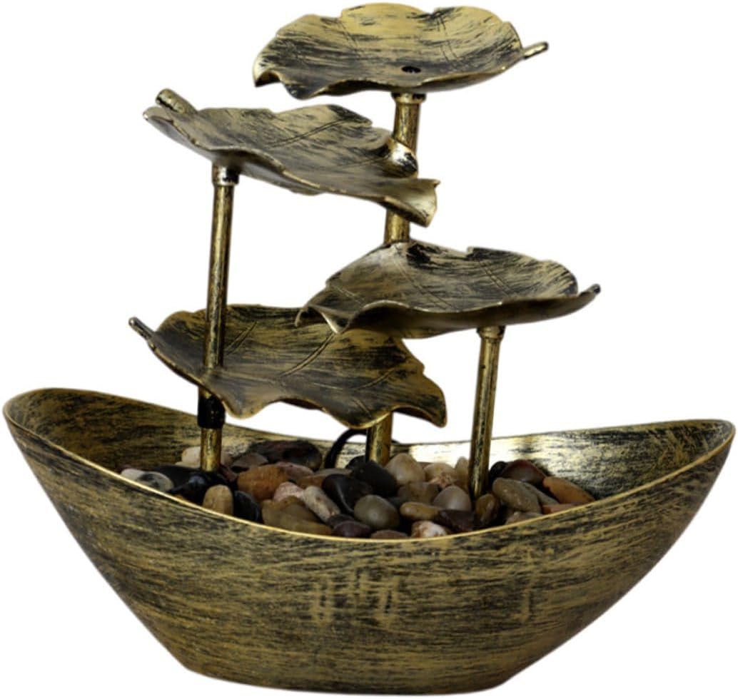 Creative Lotus Leaf Ingot Tabletop Fountain with Flowing Water Landscape Effect LED Ambient Night Light Material for Home Office Desk Decoration