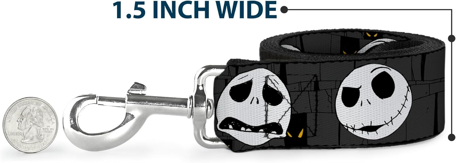 Buckle-Down Pet Leash - NBC Jack Expressions/Halloween Elements Gray - 6 Feet Long - 1" Wide