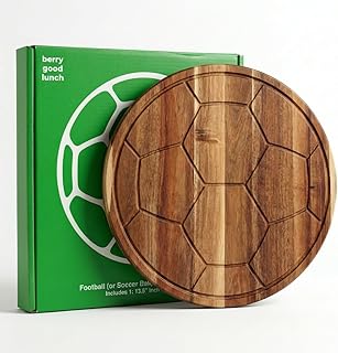 Football Soccer Shaped Charcuterie Board – World Tournament Cup Hosting Decor & Gift, 13.5" Round Acacia Wood Serving Tray for Cheese, Snacks & Appetizers, Soccer Party Favors, Coach Gifts