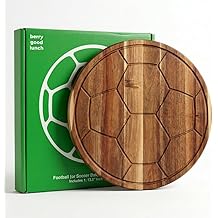 Football Soccer Shaped Charcuterie Board &ndash; World Tournament Cup Hosting Decor &amp; Gift, 13.5" Round Acacia Wood Serving Tray for Cheese, Snacks &amp; Appetizers, Soccer Party Favors, Coach Gifts