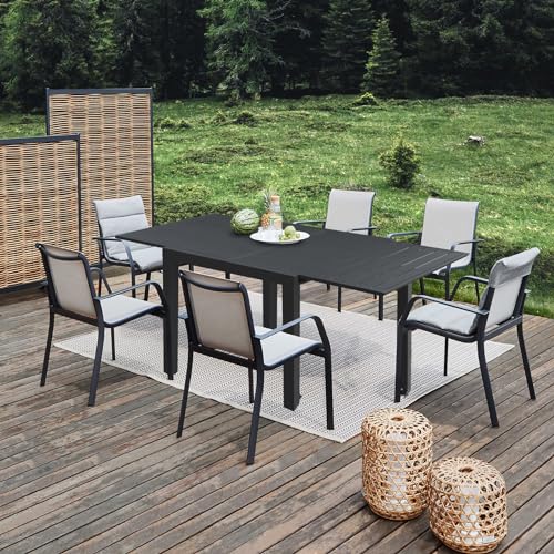 Domi-Patio-Dining-Expandable-Table-Metal-Aluminum-Outdoor-Table-for-4-6-Person-Rectangular-Table-for-Garden-Lawn-Porch-Bistro Domi Patio Dining Expandable Table Metal Aluminum Outdoor Table for 4 6 Person Rectangular Table for Garden Lawn Porch Bistro