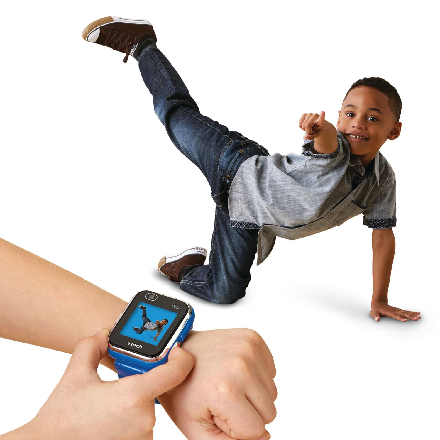 VTech Kidizoom Smartwatch DX2 niebieski, interaktywny zegarek dla dzieci z podwójnym aparatem, kolorowy ekran dotykowy, inteligentny zegarek z czujnikiem ruchu, odporny na wstrząsy, język włoski, 5-13