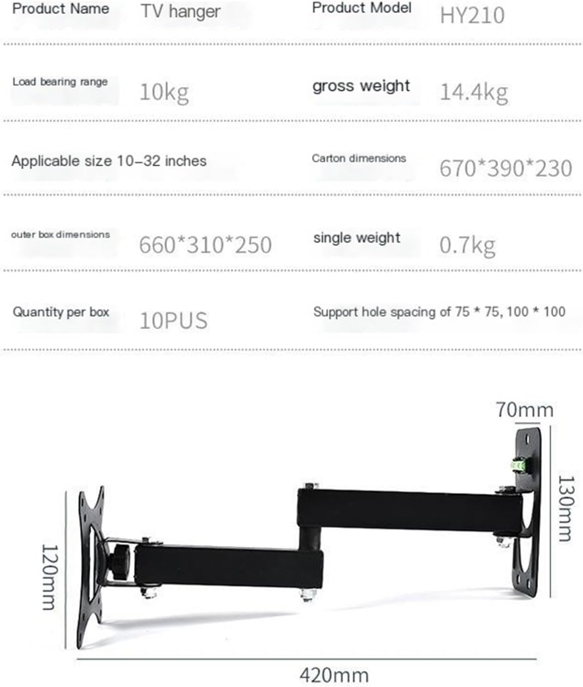 10-32 inch TV monitor bracket, telescopic and rotating wall mount