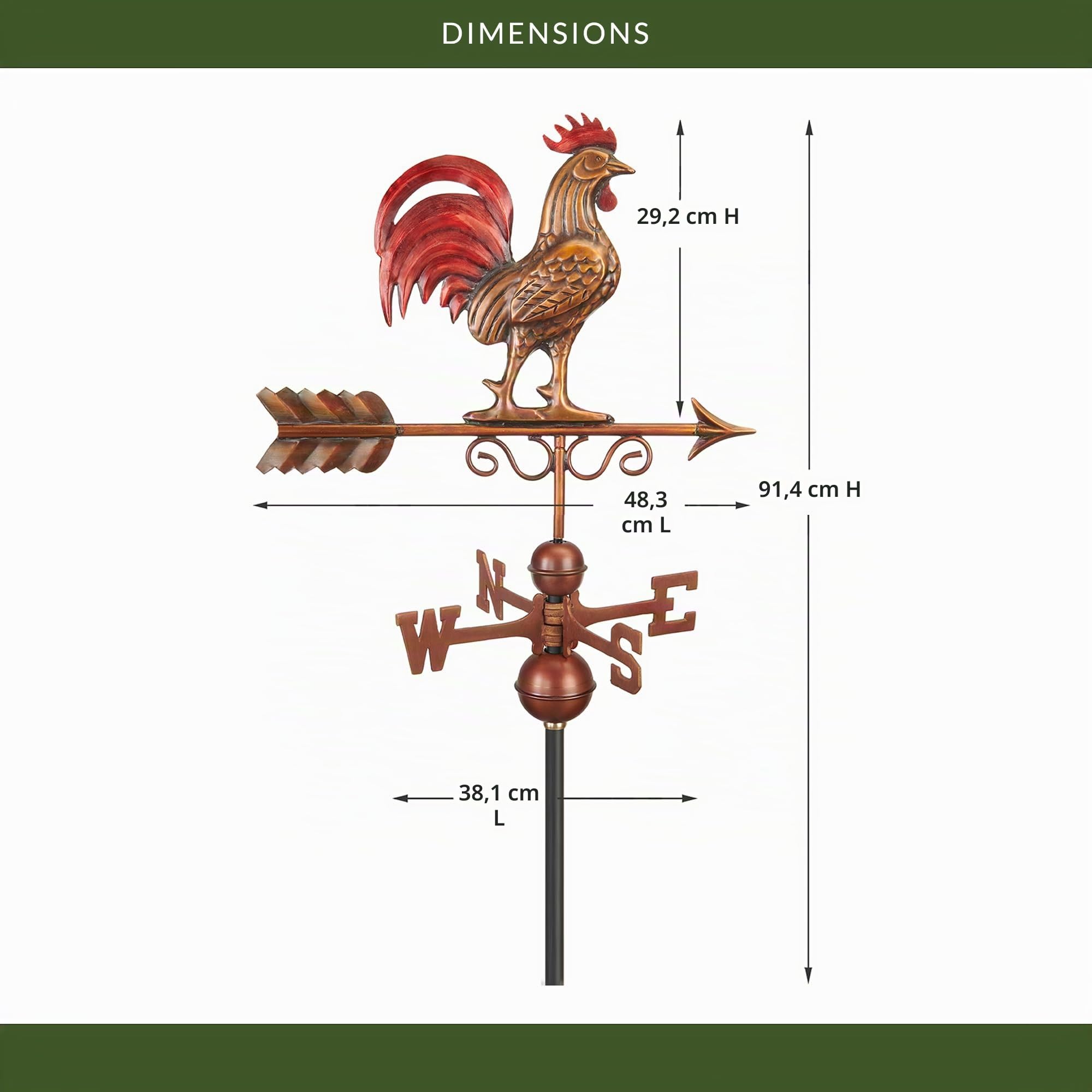 Good Directions 1975RED Bantam Girouette en cuivre Pur fabriquée à la Main Multicolore Patine