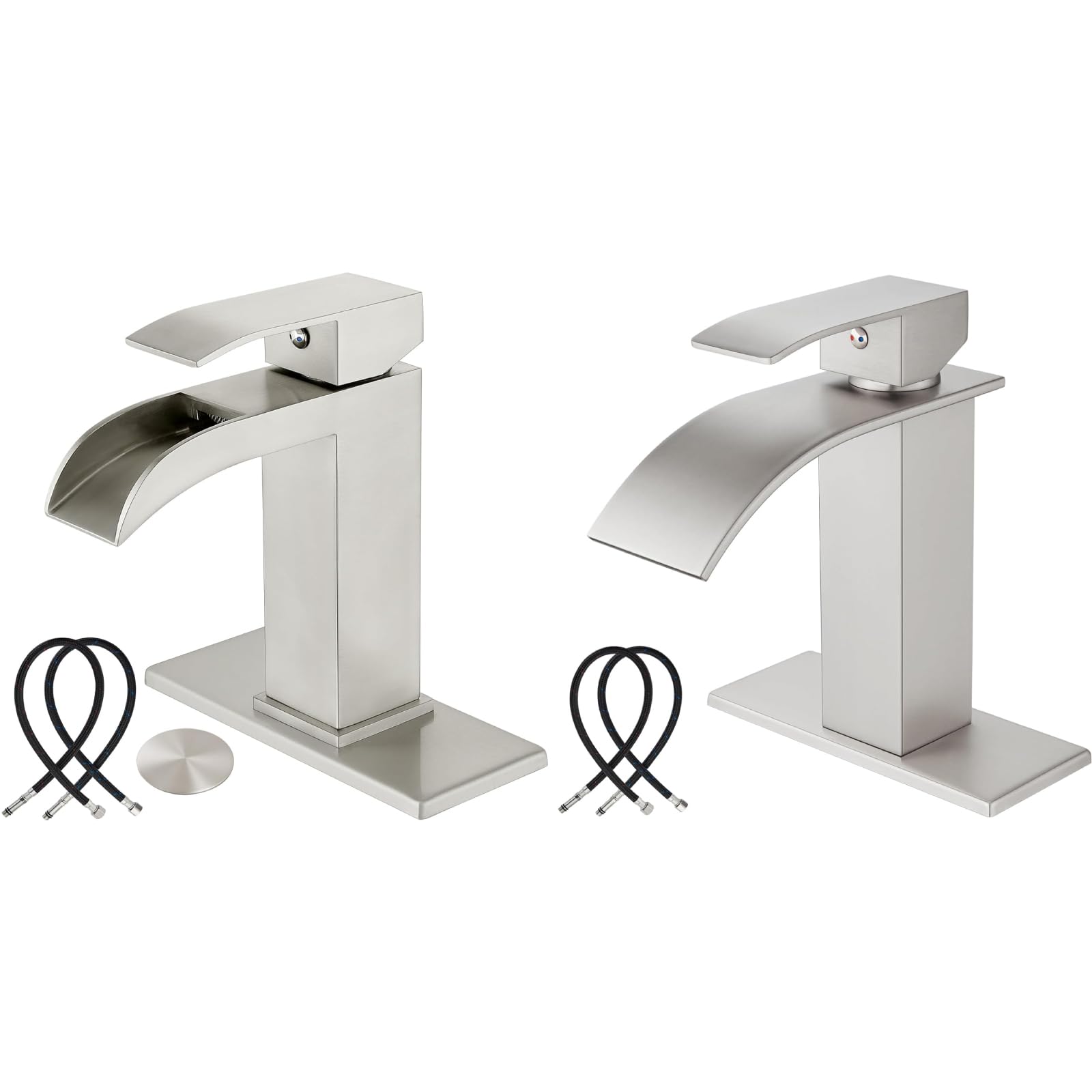 Hcfyauis Women's Brushed Nickel Single Handle Slotted Waterfall Vanity Bathroom Sink Faucets With Brushed Nickel 6 Inch Waterfall Spout Bathroom Faucet Single Handle 1 Hole Bathroom Sink Faucet