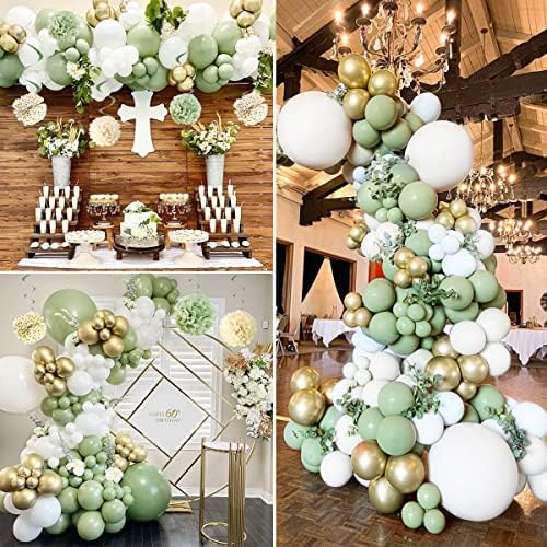 Birthday Decorations for Women Man,SIMSPEAR Birthday Party Decorations Green Gold with Avocado Green Balloons,Happy Birthday Banner,Cake Topper,Tablecloth Pompons for Women Man Bithday Decortions