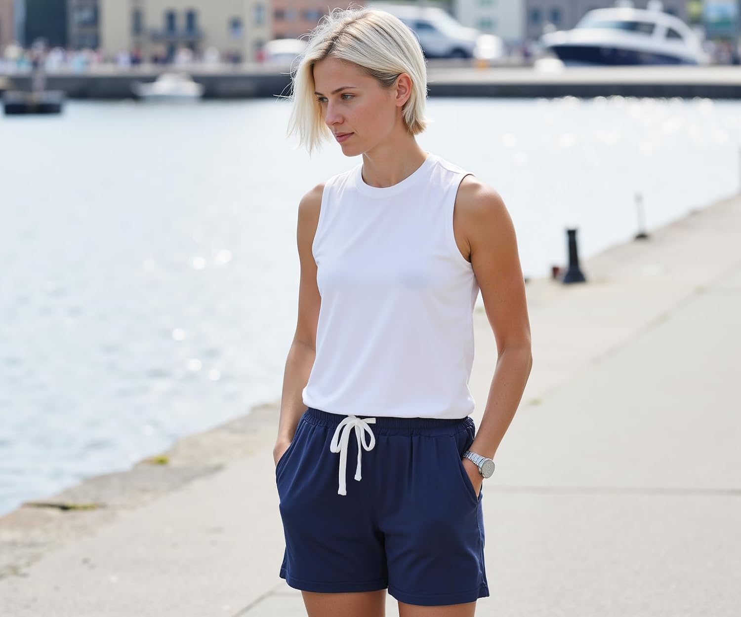 Prosoft&Hawiton Womens Cotton Pajama Shorts Comfy Sleeping Shorts Sleepwear Lounge Pj Bottoms with Drawstring & Pockets - Image 4