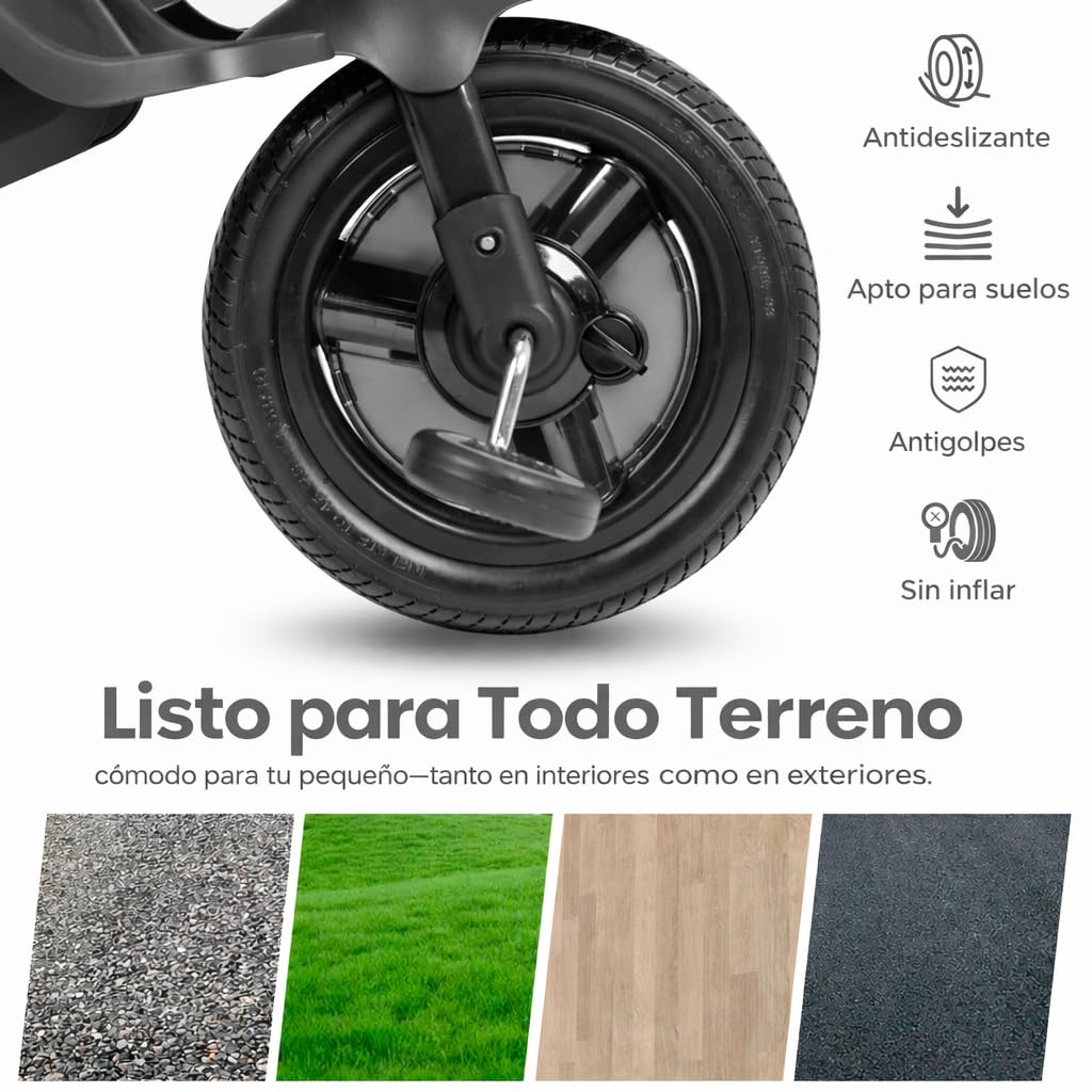 QPlay Carrito Evolutivo Nova Deluxe, con Asiento Giratorio, Plegado Compacto, Capota Ajustable, Cuero Hecho a Mano, Reposapiés y Frenos - Para Niños de 10 a 36 Meses (Negro)
