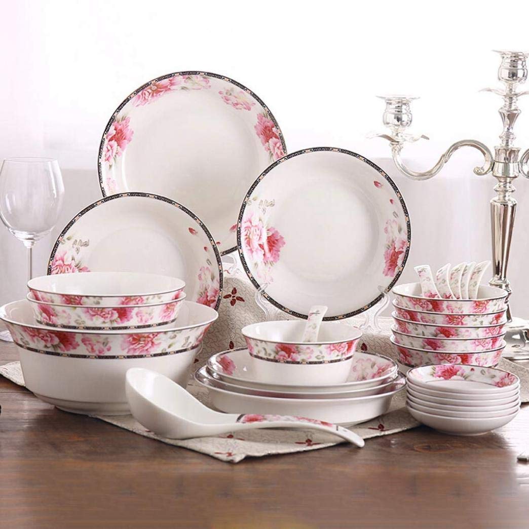 28 sztuk zastawy stołowej zestaw zastawy stołowej z porcelany kostnej ceramika wzór kwiatowy zestawy obiadowe talerze miski połączenie na przyjęcie rodzinne