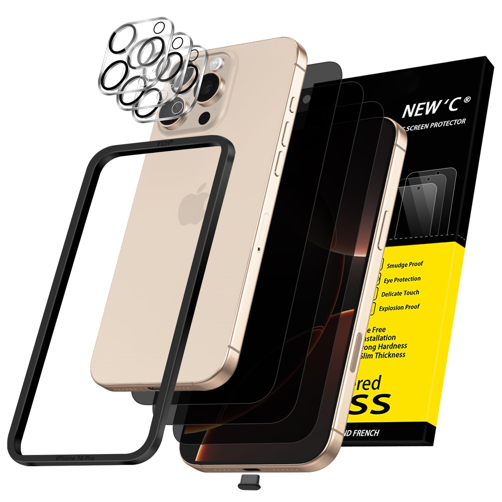NEW'C for iPhone 16 Pro Screen Protector Privacy 28° + Camera Protector