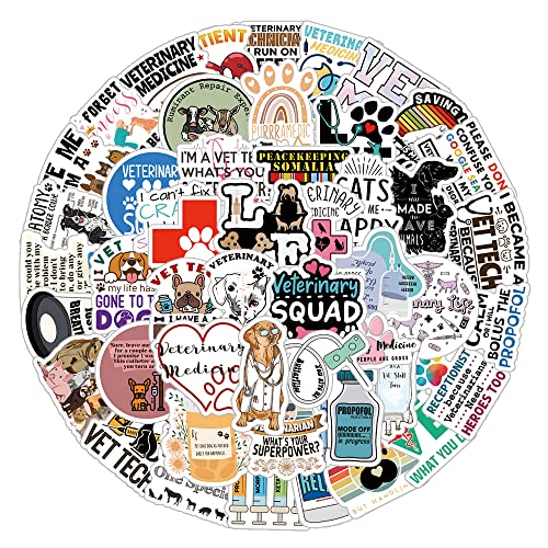 61Pcs Veterinary Stickers Pack |Treatment Animals Medical Health Vet Tech Sticker for Water Bottle Skateboard Luggage Laptop Computer Phone Wall Surfboard