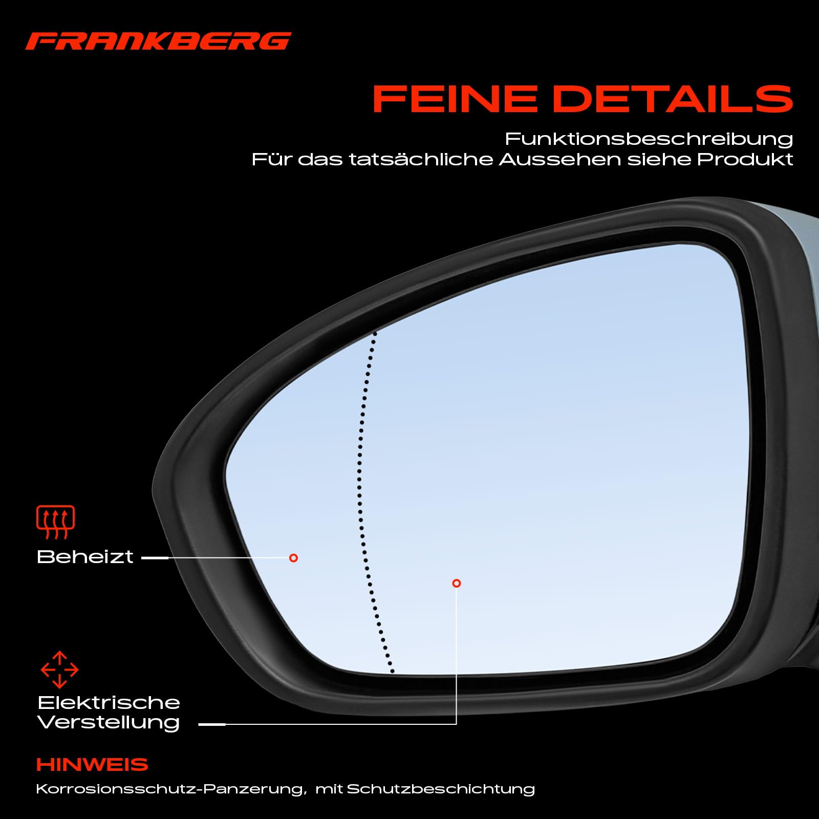 Frankberg Specchietto retrovisore esterno elettrico sinistro 9 Poli | Riscaldato, &-sensore di temperatura, &-Luce lampeggiante; 963027553R; Compatibile con: Clio V B7, Clio V BF