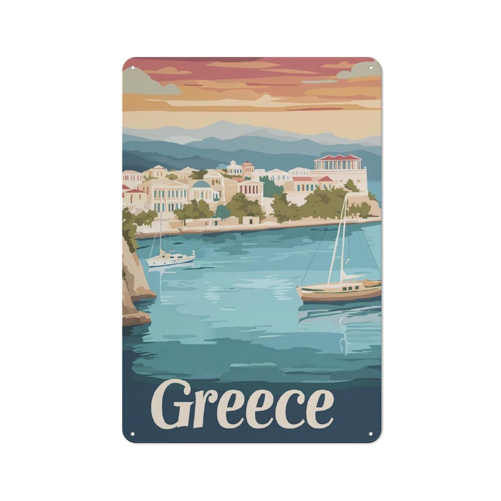 Junmoney Greece Travel Metal Wall Sign 30X20cm Featuring For Hallway Wall, Suited To Wall Display Collectors