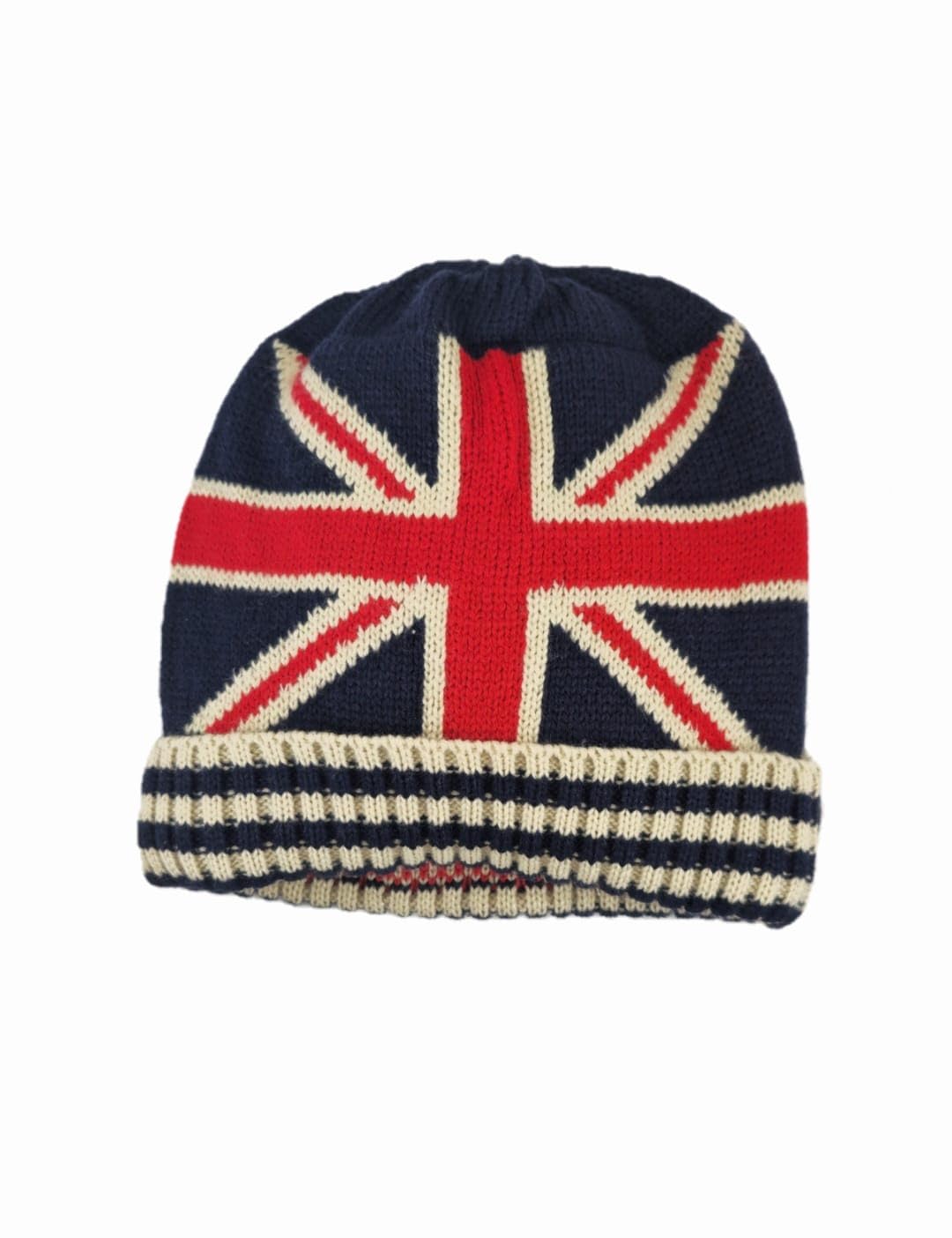 M MACAHEL Unisex Union Jack/UJ Souvenir Gift Country Love British Beanie (Latte/Blue Band)