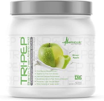 Metabolic Nutrition - TRIPEP - Tri-Peptide Branch Chain Amino Acid, BCAA Powder, Pre Intra Post Workout Supplement, Green Apple, 400 Grams 40 Servings