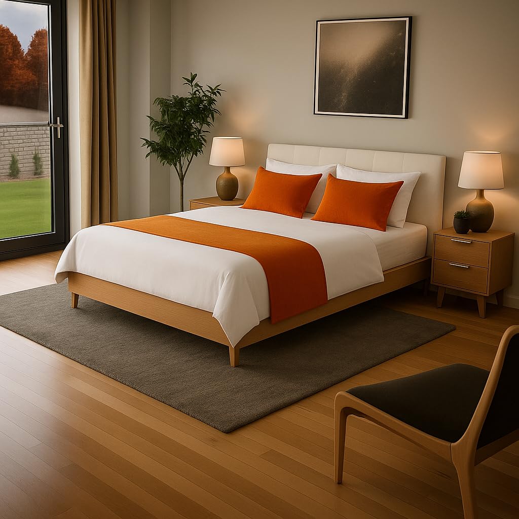 Velvet Bed Runner Bed Scarf Handmade Reversible Perfect For Home and Hotel. (Orange, Queen 48 x 225cm (18" x 88"))