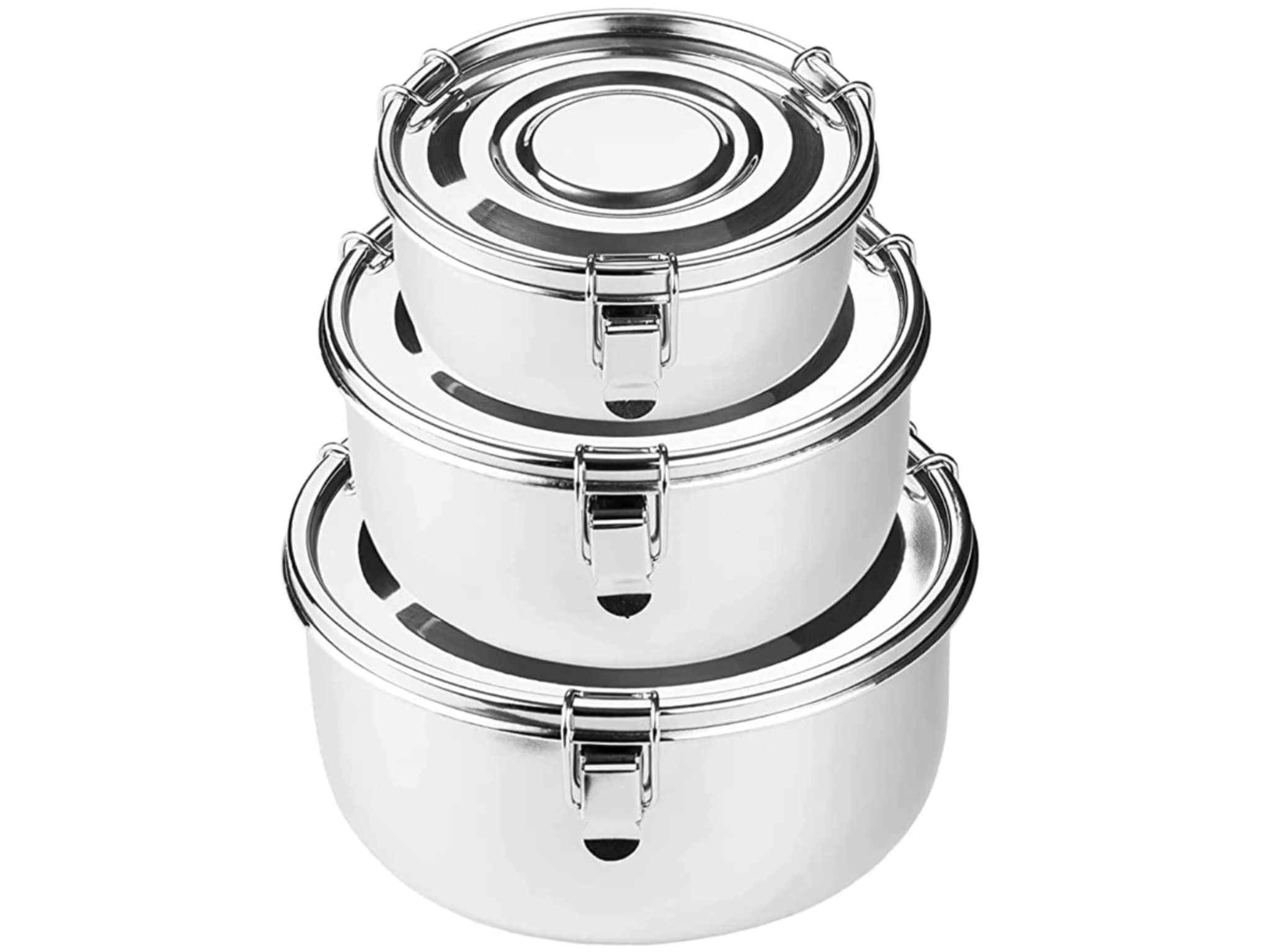 MyBestStackable Stainless steel locking mechanism and silicone ring beneath the lid provide an airtight, leak-proof seal food storage containers 3 in 1.