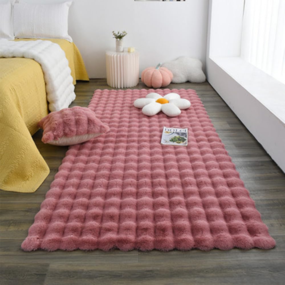 Tapis lavable motif floral bulles en peluche douce 90x180 cm