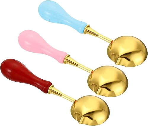 Miniatura 5 de PATIKIL Cuchara de sellado de cera de 4 pulgadas, 3 cucharas de fusión de sellado de cera de latón, mango de madera vintage para sello de cera,