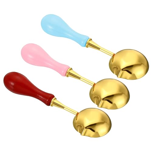 Miniatura 5 de PATIKIL Cuchara de sellado de cera de 4 pulgadas, 3 cucharas de fusión de sellado de cera de latón, mango de madera vintage para sello de cera,