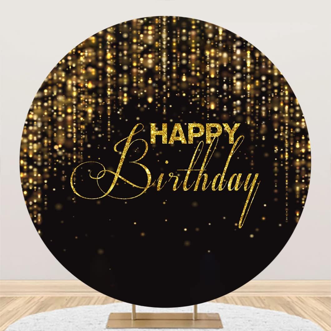 Circle Glitter Black And Gold Happy Birthday Backdrop