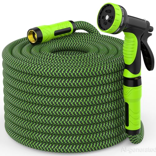 Non-Expandable Garden Hose 50ft x5/8'', Heavy Duty Flexible Water Hose with 10-Function Sprayer, Lightweight, Leak Proof, Durable Fabric Skin, Pressure Resistant for Yard, Outdoor by HEYRSUN - Used condition - CA$39.42