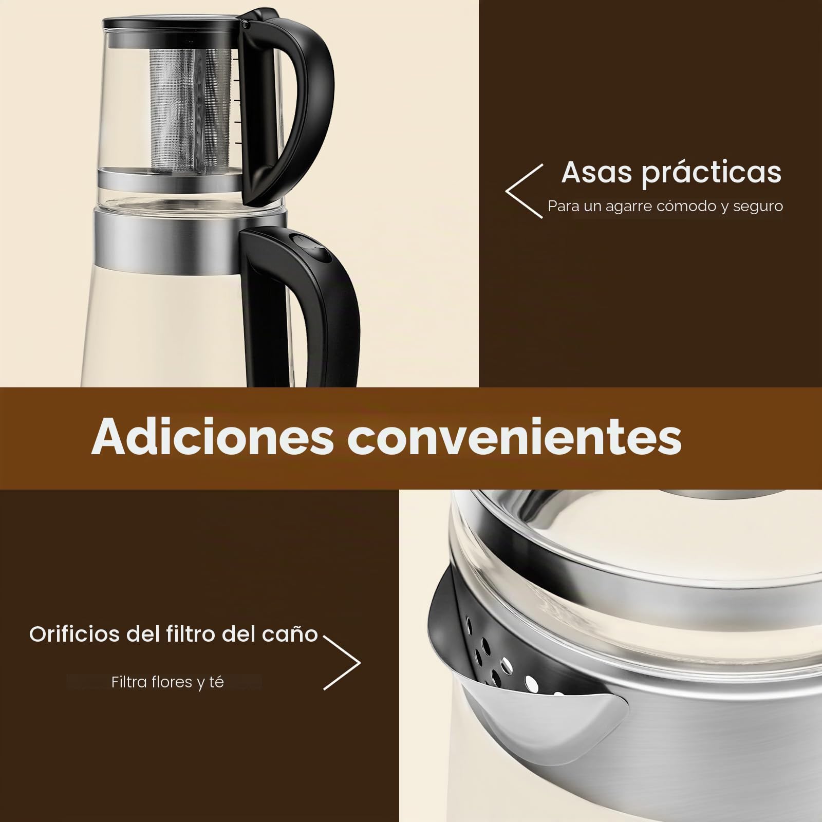 Hervidor eléctrico, tetera turca de 1500 W, hervidor eléctrico y tetera, 1 l + 2,5 l de capacidad, ideal para cocina y familia