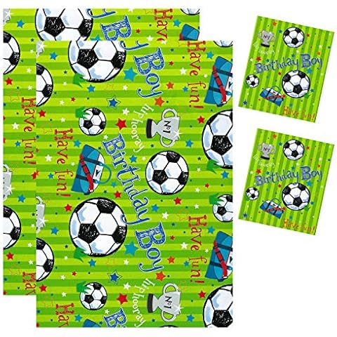 2 Sheets Gift Wrapping Paper & 2 Gift Tags Birthday Football Cup 50cm x 70cm D97 Cover