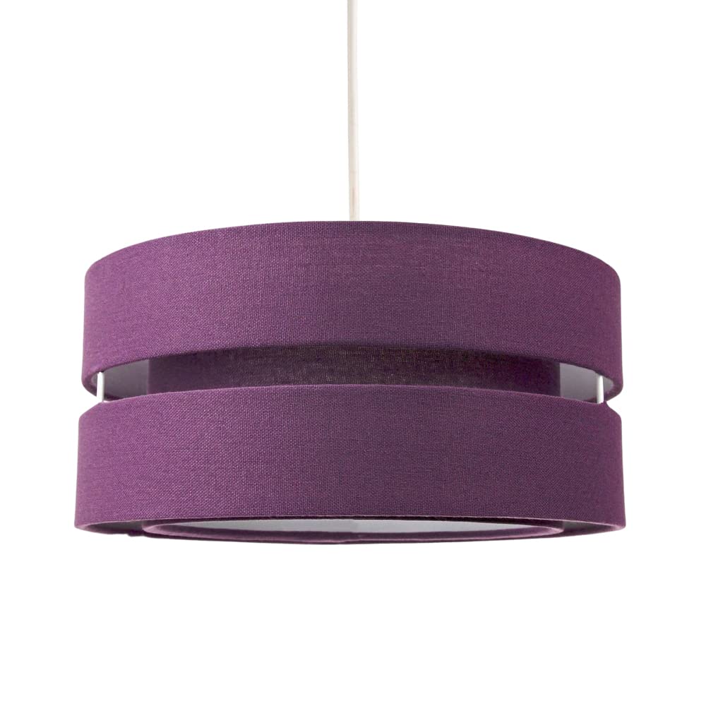 Happy Homewares Unisex Purple Contemporary Linen Fabric Triple Tier Ceiling Pendant Light Shade In | Size: 10 Inches