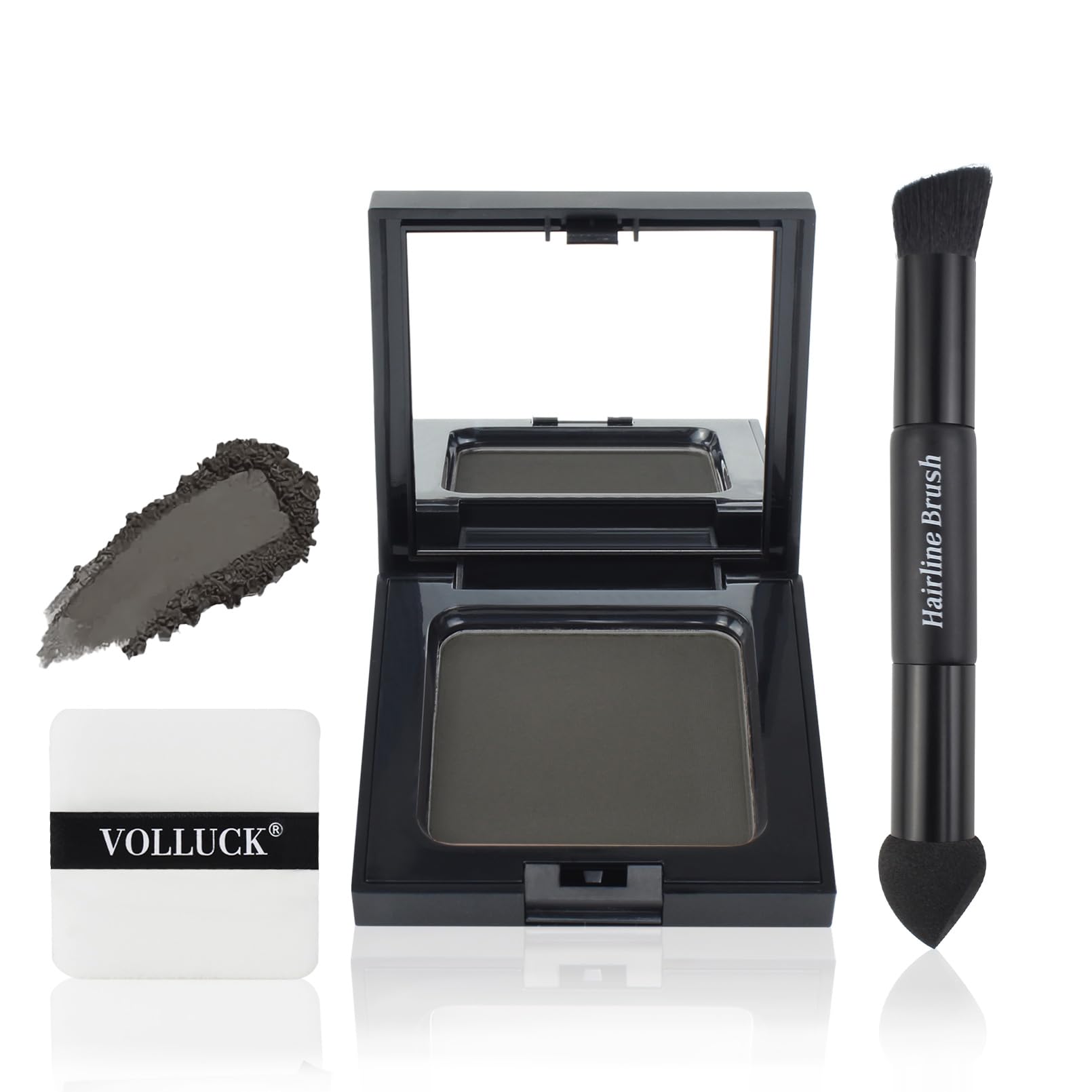 VOLLUCK Root Touch up Powder, Long-lasting Gray Hair Cover up Powder for All Hair Types, Waterproof Hairline Powder for Women and Men (Dark-Brown, 0.42 0unce)