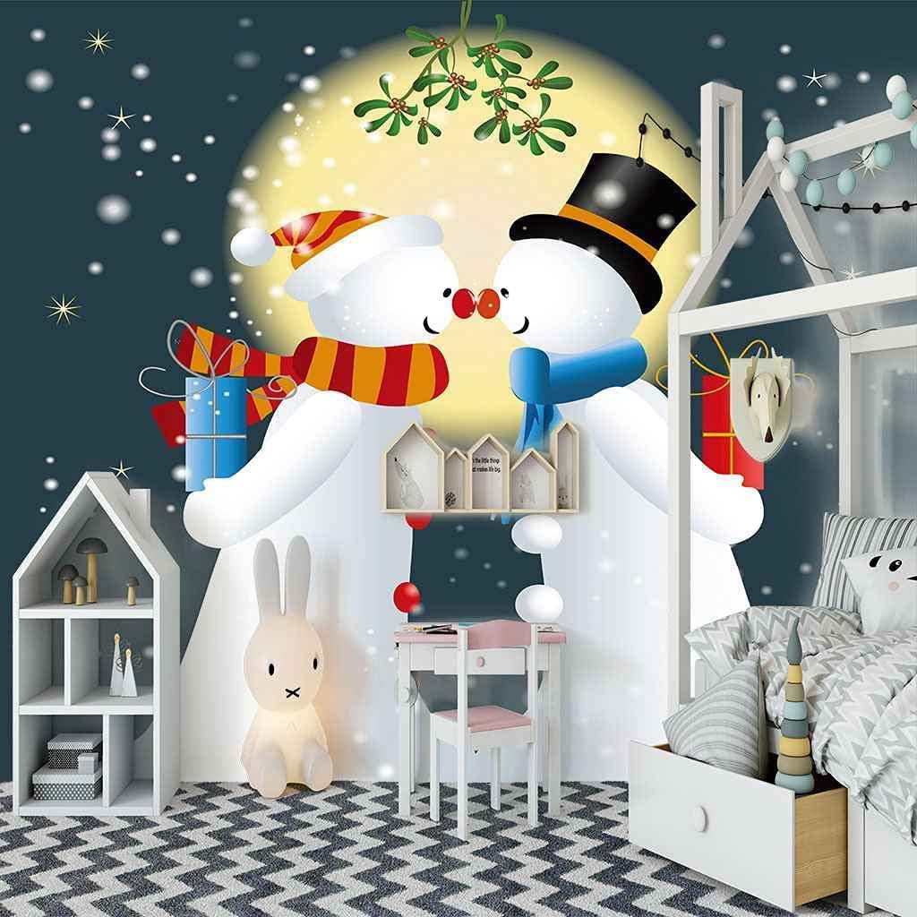 Papel Pintado Mural Foto Hogar Papel Pintado Foto 3D Personalizado Pareja De Muñeco De Nieve De Navidad Pintura De Pared Arte Mural Papel Tapiz Sala De Estar Fondo De Tv Papel 350(ancho)x256(alto)cm