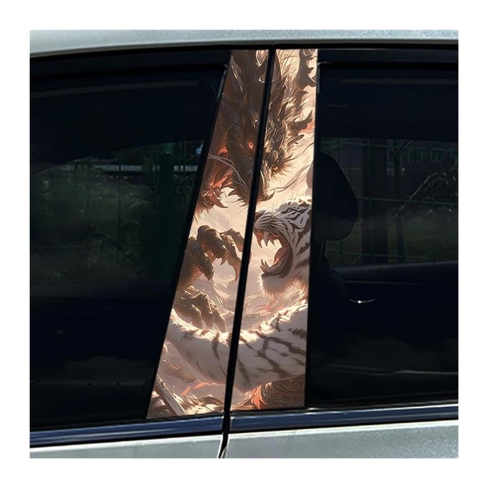 Body Parts 2PCS Auto Center Column Decals Graffiti Koi Carp Tiger Dragon Car B Pillar Sticker Waterproof(D)
