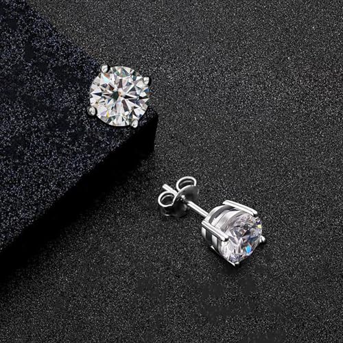 Image of Moissanite Stud Earrings for Men Women, 925 Sterling Silver 18K White Gold Plated, 1CT 6.5mm Round Cut, VVS1 D Color （0.6-2ct）