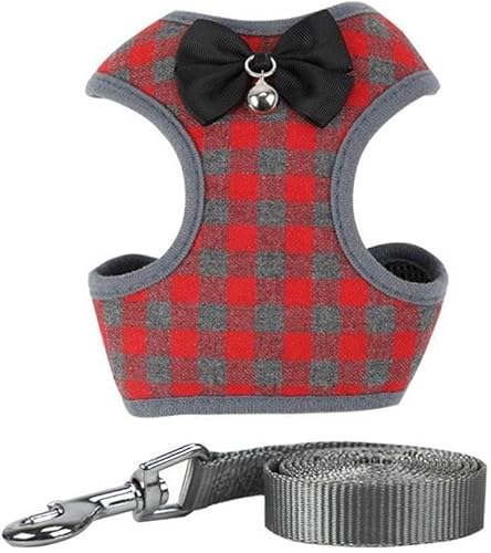 Miniatura 8 de Juego de arnés y correa para perro, malla suave sin tirones, arnés con campana de moño para perros pequeños, cachorros y gatos, entrenamiento y