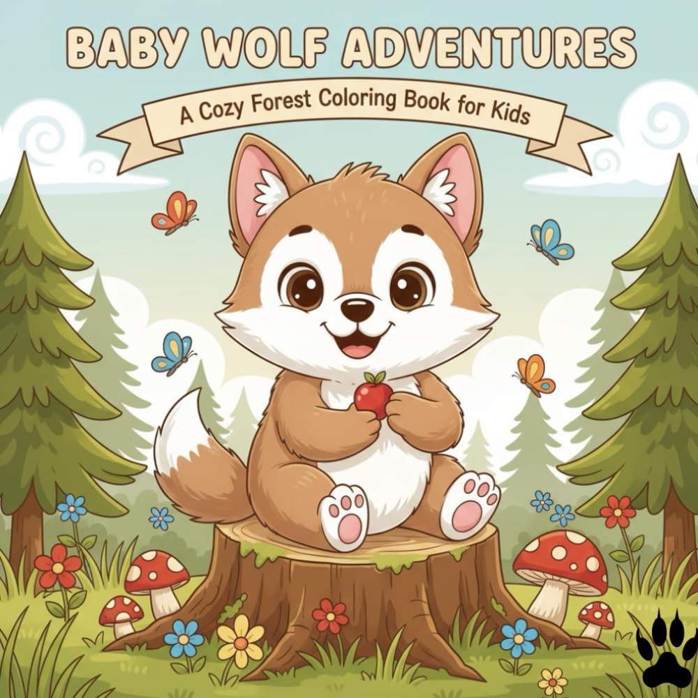 Baby Wolf Adventures: A Cozy Forest Coloring Book for Kids: Fun & Cute Coloring Pages for Ages 3–7 | Easy Forest Scenes, Playful Wolf Characters, Gift for Toddlers & Preschoolers