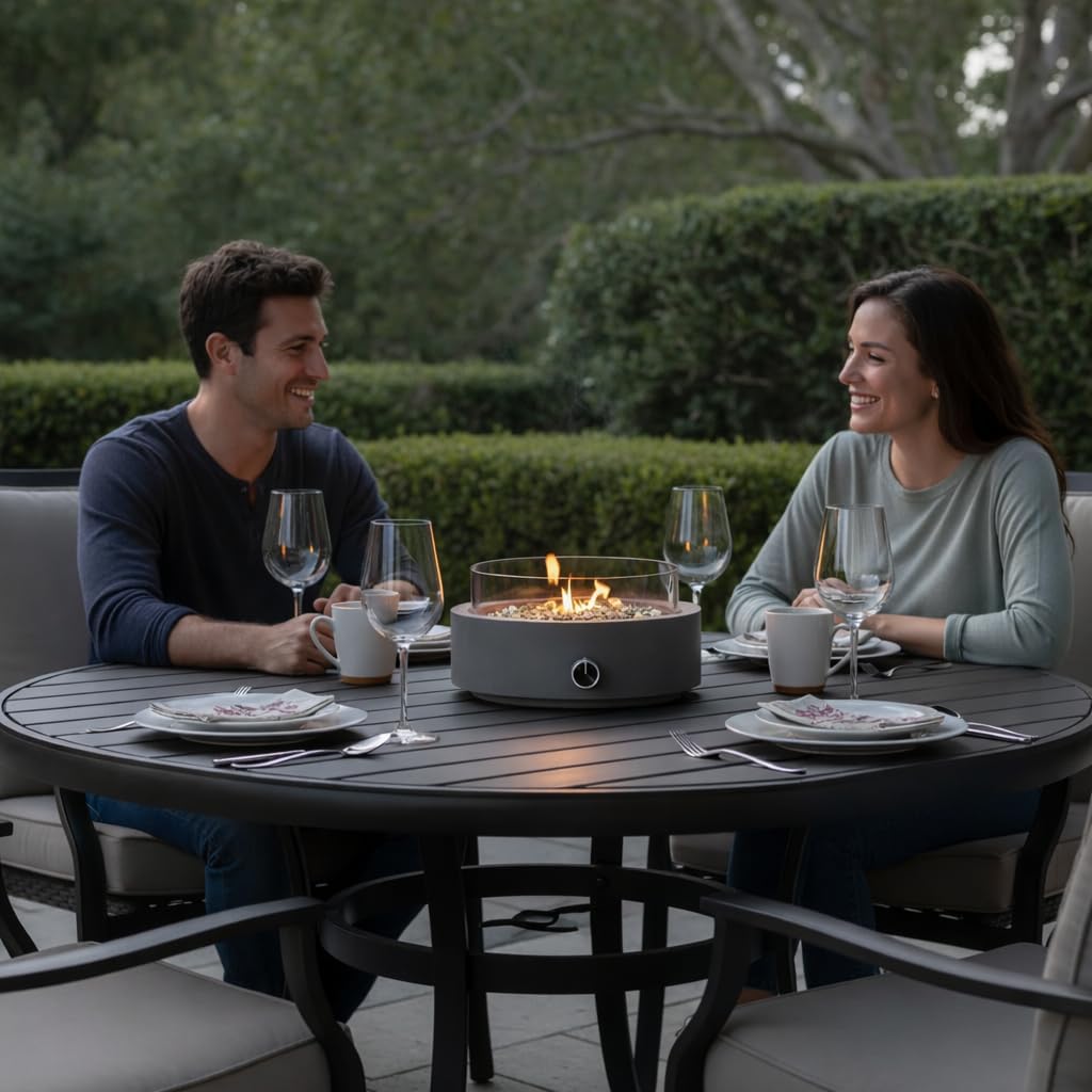 14-inch Table Top Fire Pit with Glass Windscreen, 10,000 Btu, CSA-Certified, Portable Table Top Fire Place, Suitable for Outdoor Patio Tables with Umbrella Holes